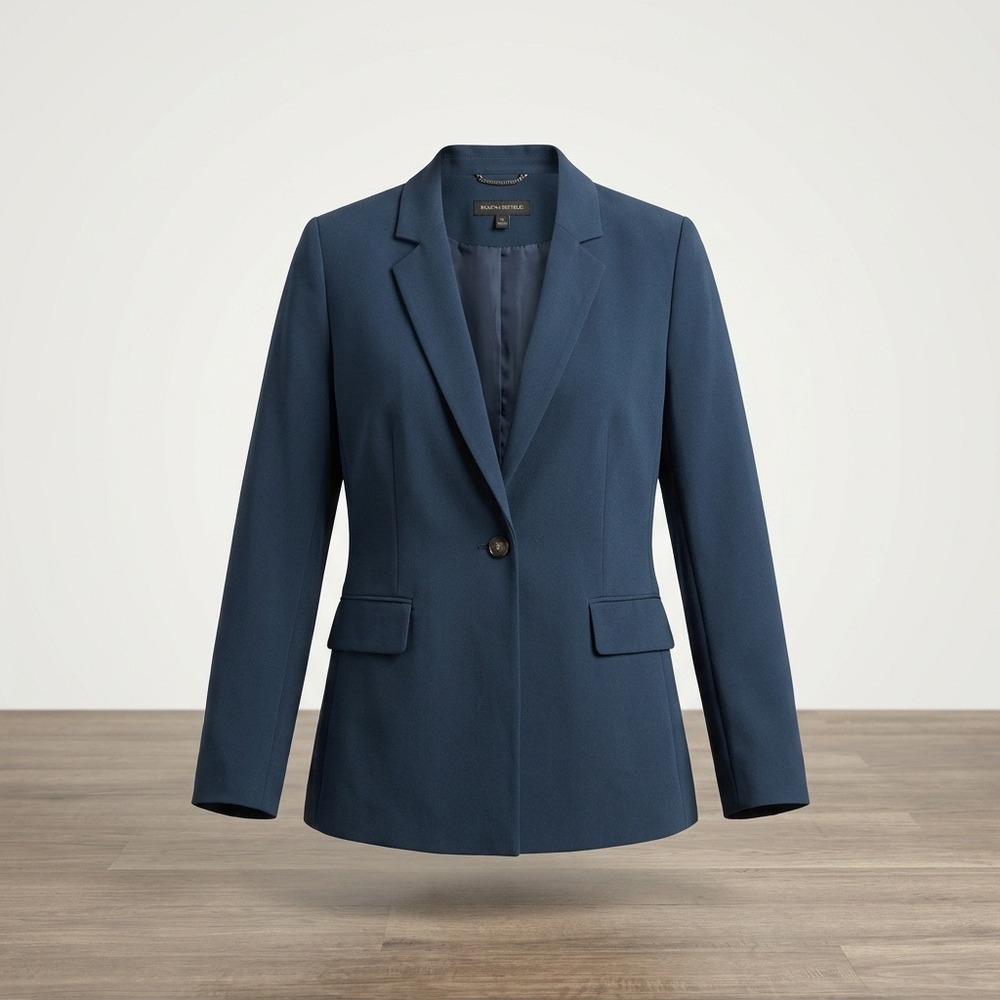 Donna Karan New York Navy Blue Single Button Stretch Blazer Womens Size 14